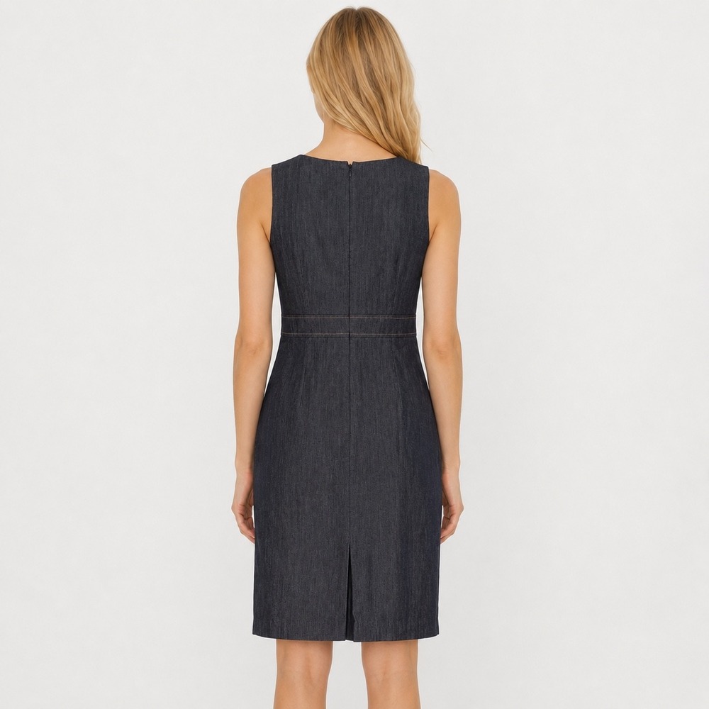 Kasper Charcoal Denim Sheath Dress Structured Sleeveless Career Polished SZ 10 - Picture 3 of 5